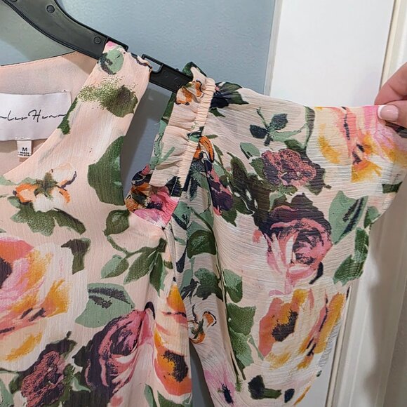 Charles Henry Pink Floral Cold Shoulder Dress Size M Double Lined Made in USA - Picture 5 of 8